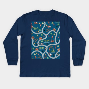 Fireman cute seamless kids pattern navy blue Kids Long Sleeve T-Shirt